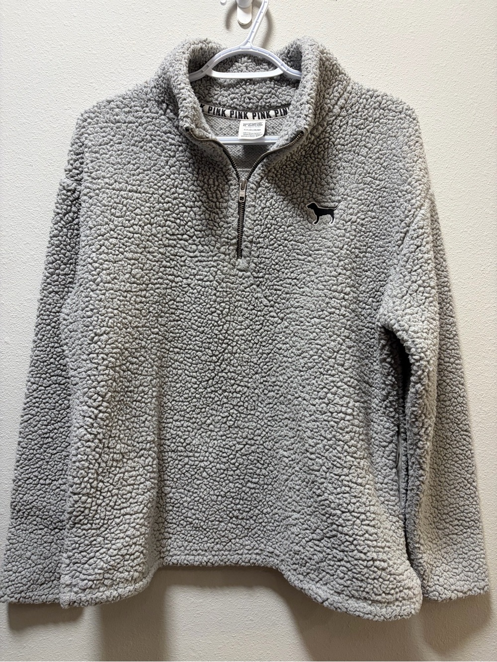 PINK Victoria's Secret Light Gray Sherpa Half-Zip Pullover Y2K - Small